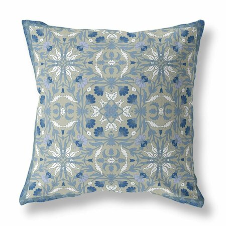 HOMEROOTS 16 in. Gray & Indigo Paisley Indoor & Outdoor Throw Pillow Light Green & Blue 414717